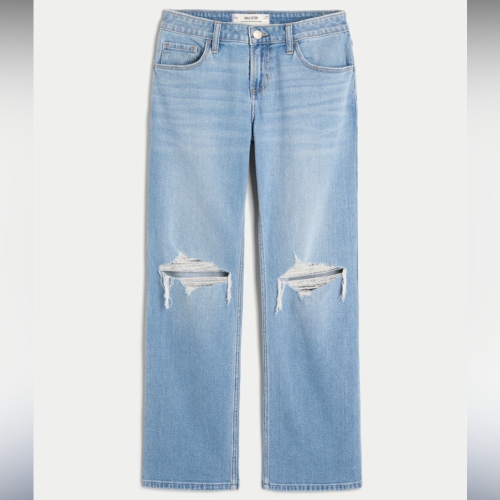 Hollister Low-Rise Ripped Medium Wash Relaxed Straight Jeans
